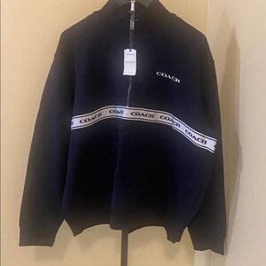 Coach Navy Zip-Up Jacket with White Accents